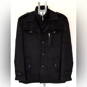 Aptro Men’s Wool Blend Military Style Pea Coat Black Size Large New